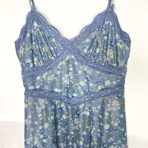 STITCH & PINE Mini Dress Babydoll Fit Flare Floral Lace Smocked Womens S Blue